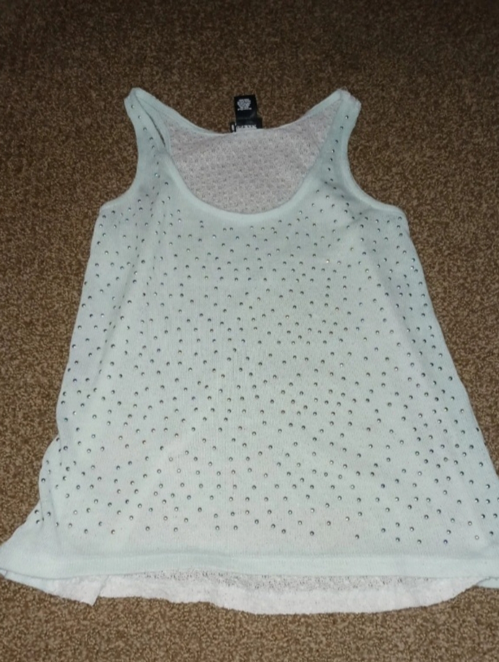 Sleeveless Pale Teal Studded Tank Top - Women